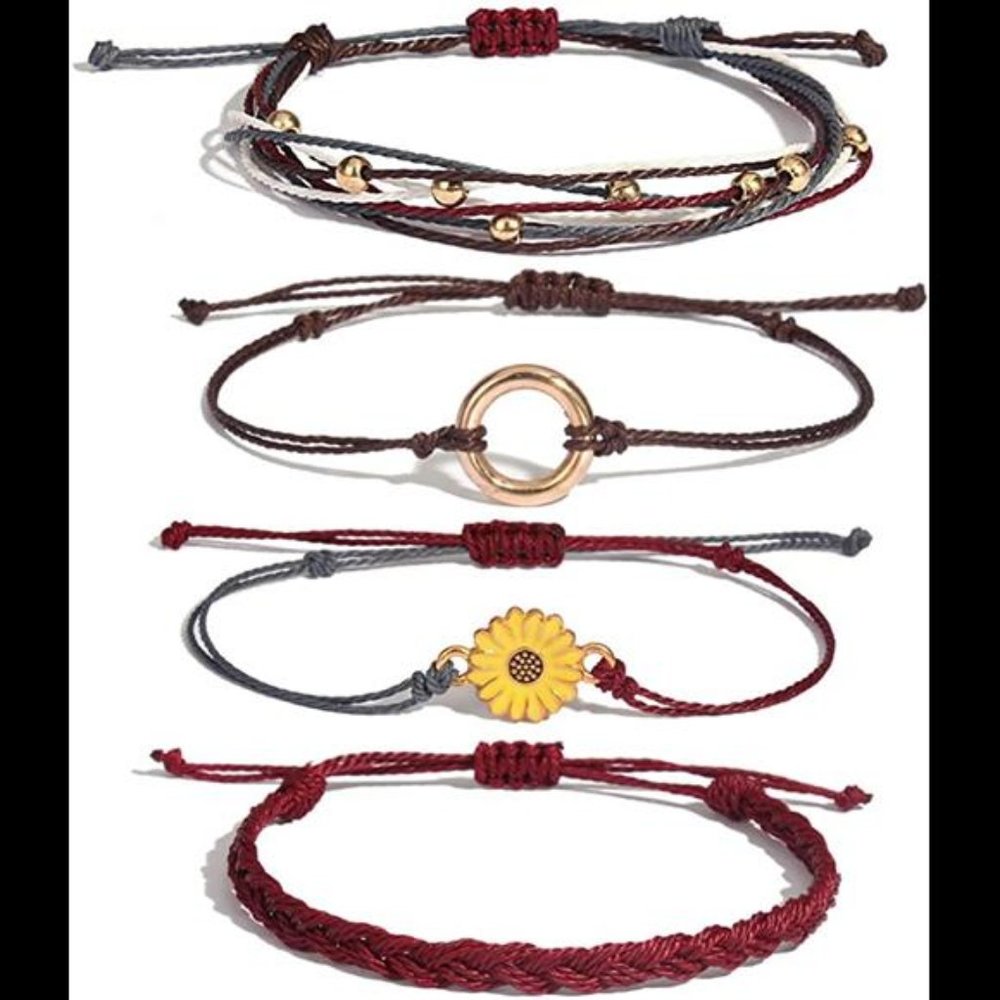 Pretty Wine Sunflower String Handmade Charms Bracletes